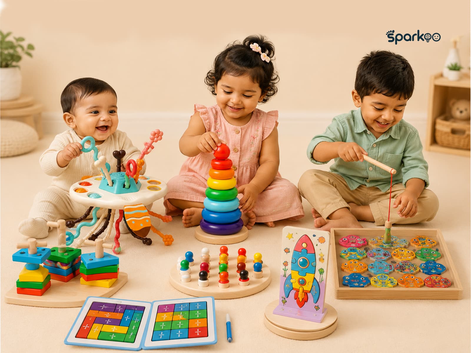 Children playing with Sparkoo educational toys